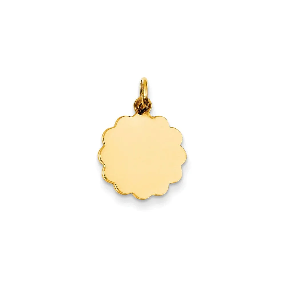 .011 Gauge Engravable Scalloped Disc Charm in 14k Gold