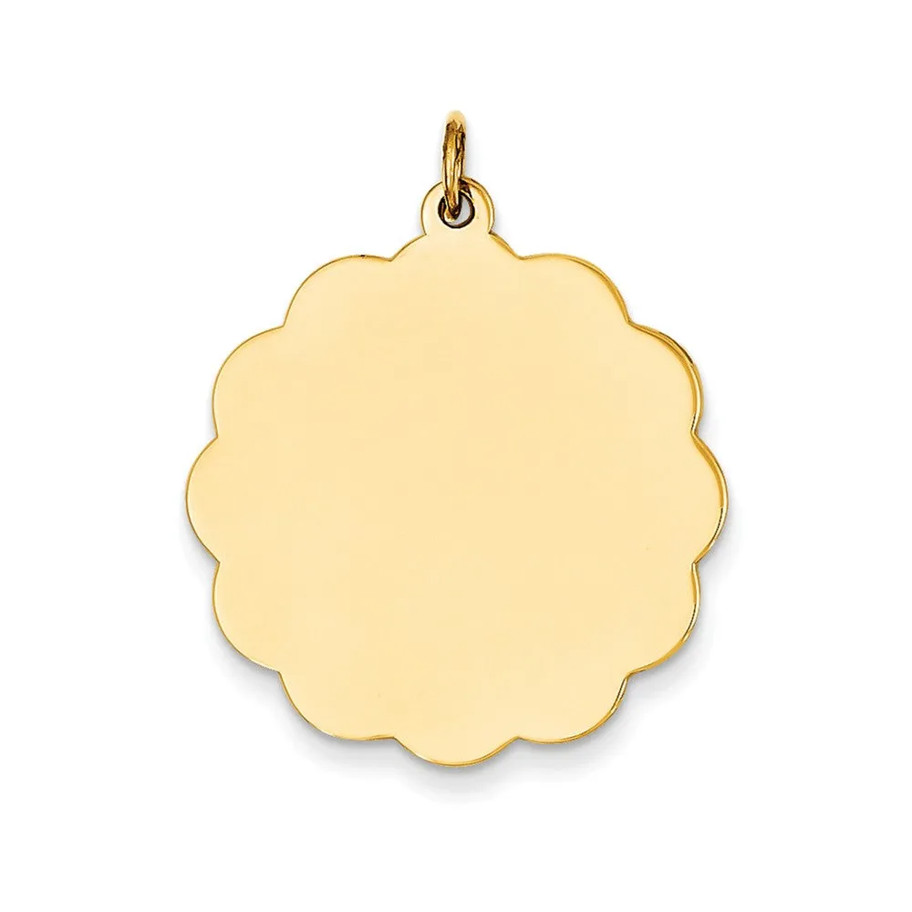 .013 Gauge Engravable Scalloped Disc Charm in 14k Gold