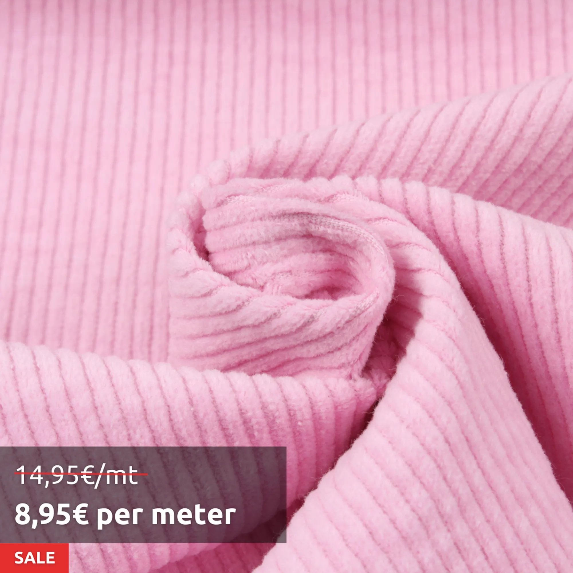 10 Mts Roll - Washed Cotton Stretch Corduroy 6 Wale (Pink) -  OFFER: 8,95€/MT