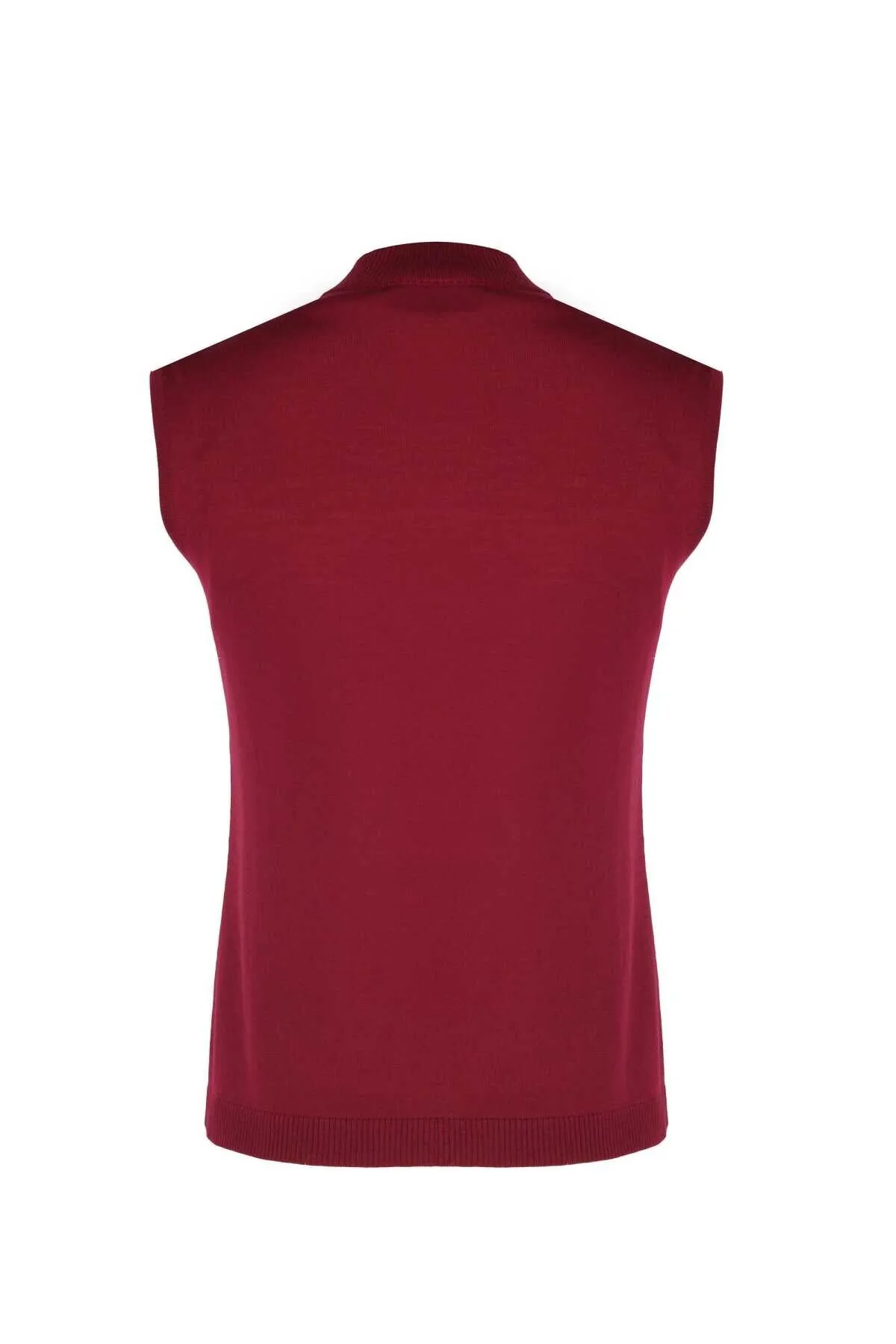 100% Wool Burgundy Half Neck Sleeveless Knitwear Blouse