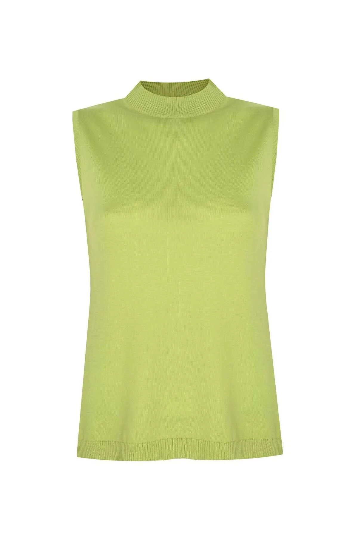 100% Wool Green Half Neck Sleeveless Knitwear Blouse