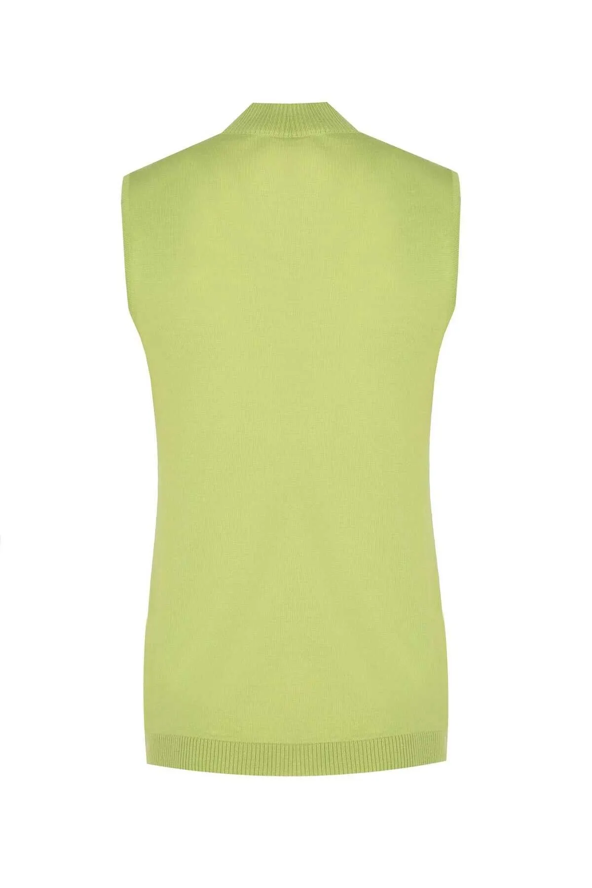 100% Wool Green Half Neck Sleeveless Knitwear Blouse