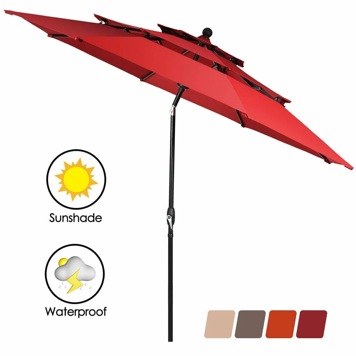 10ft 3 Tier Outdoor Patio Umbrella - Burgundy