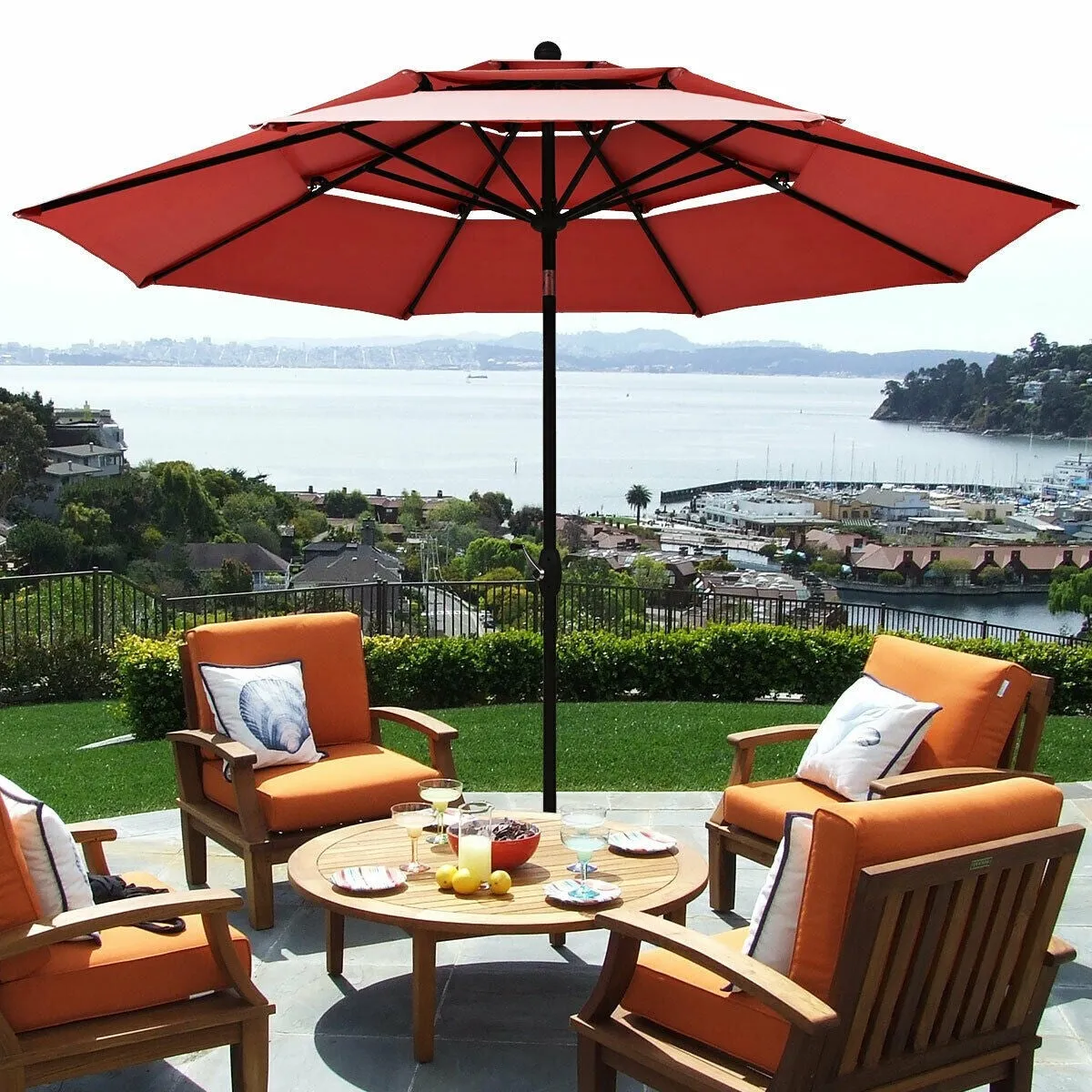 10ft 3 Tier Outdoor Patio Umbrella - Burgundy