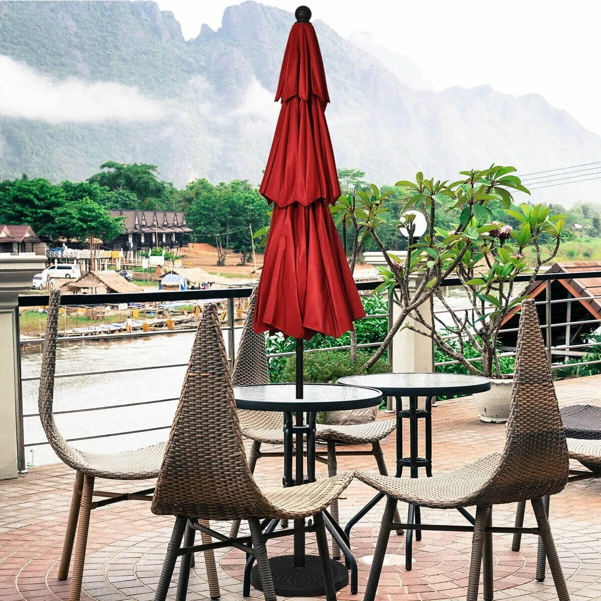 10ft 3 Tier Outdoor Patio Umbrella - Burgundy