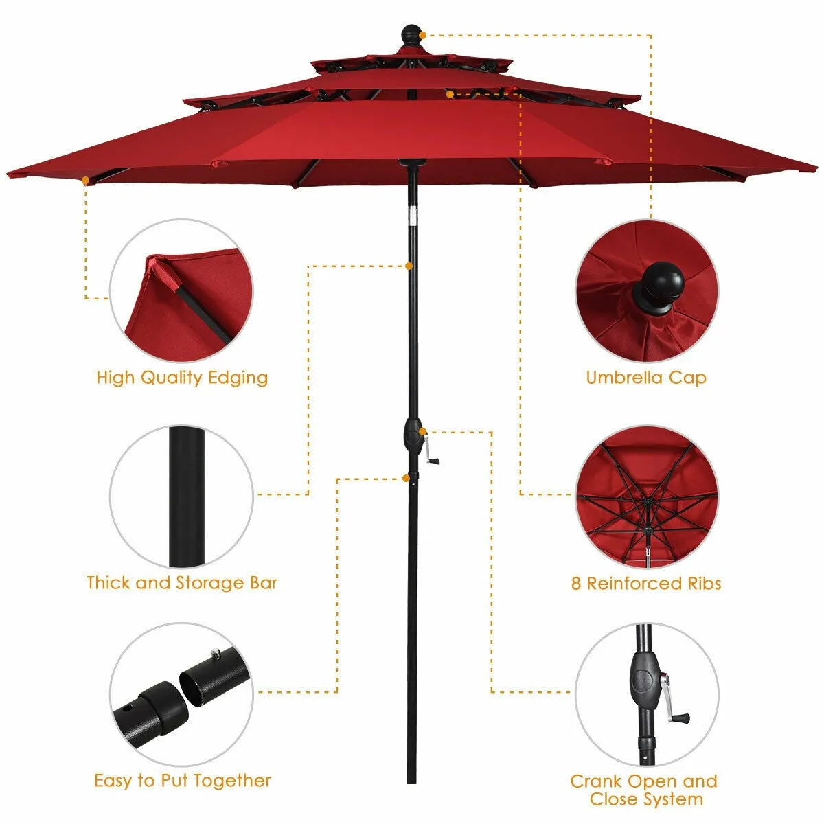 10ft 3 Tier Outdoor Patio Umbrella - Burgundy