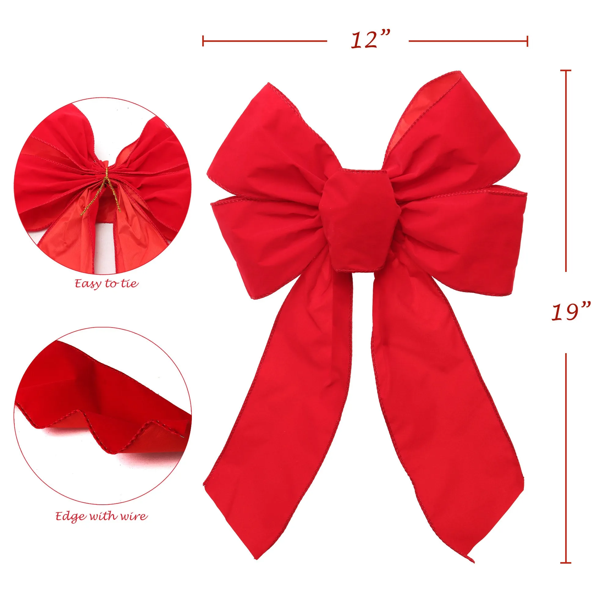 12 Pack: 12" x 18" Red Wired Bow, Decorative Holiday Ribbon Accent, Perfect for Christmas Gifts, Wreaths, and Party Décor