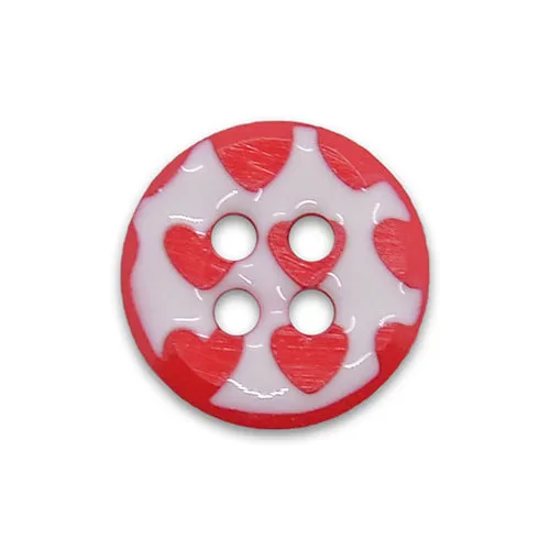 1/2" 4-Hole Cherry Hearts Plastic Button