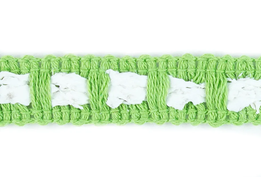 1/2" Leaf Green & White Braided Trim (Made in France)