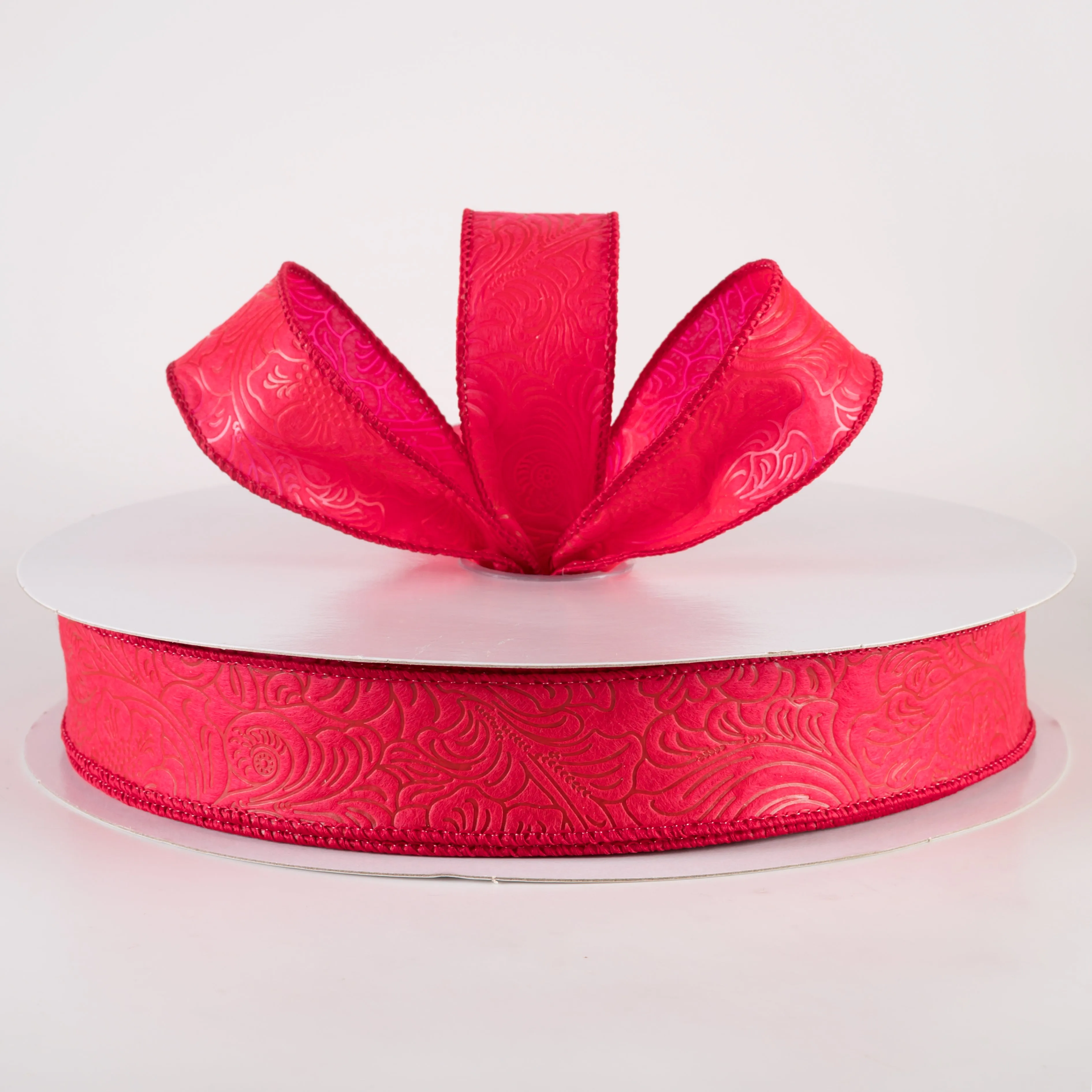 1.5" Embossed Flower Breeze Ribbon: Red (50 Yards)