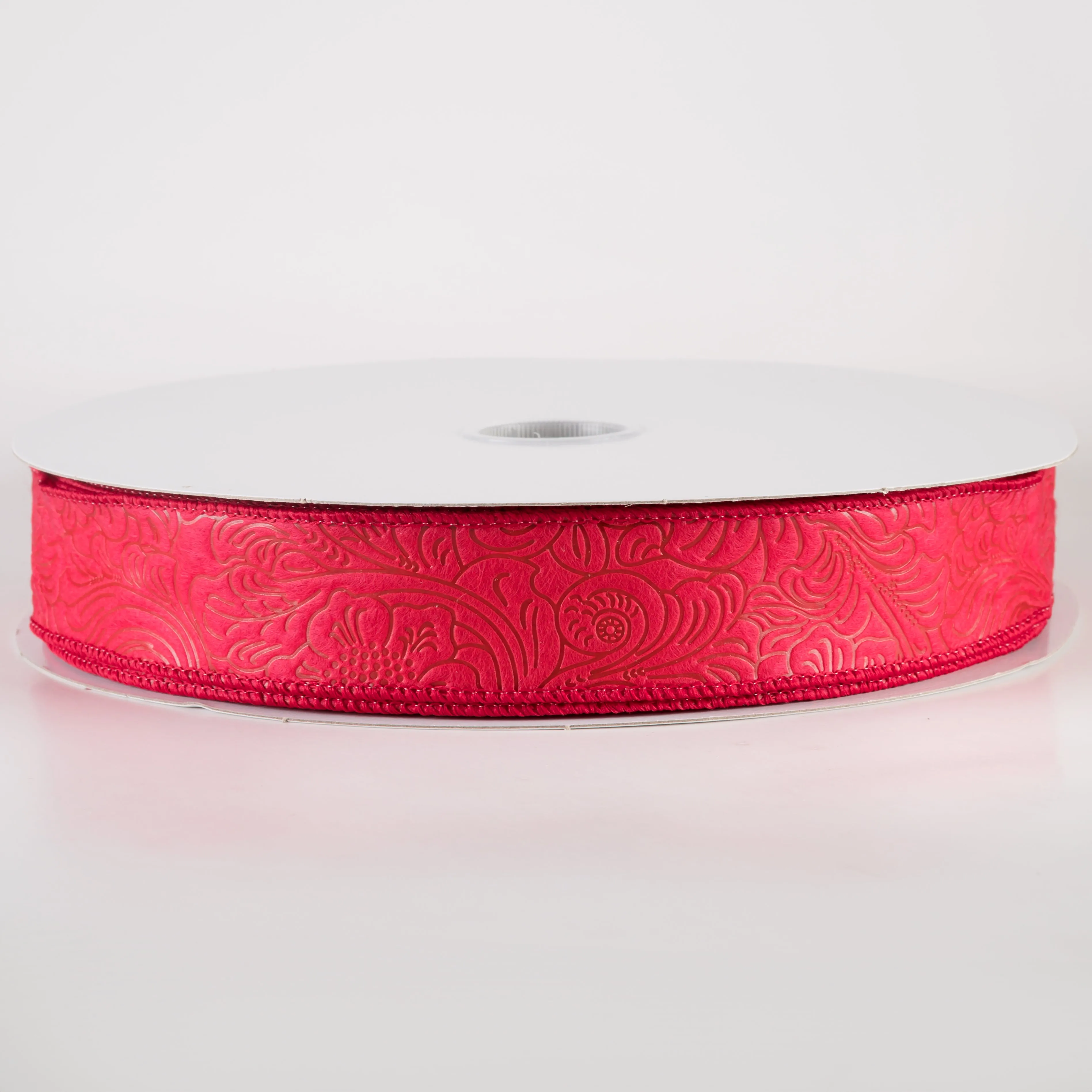 1.5" Embossed Flower Breeze Ribbon: Red (50 Yards)