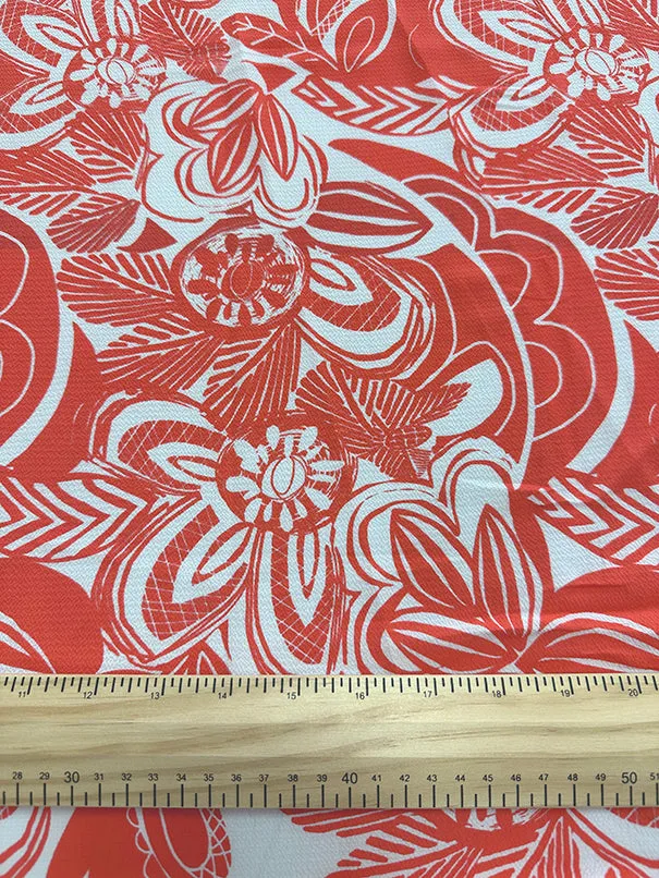 2 1/2 YD PC-Red Abstract Floral Crepe Georgette Fabric