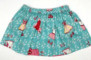 2 Y Skirt - Turquoise w/Doll Cut Outs Vintage Print