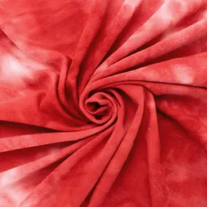 3 1/4 YD PC-Bright Red/White Tie Dye Rayon Jersey Knit Fabric