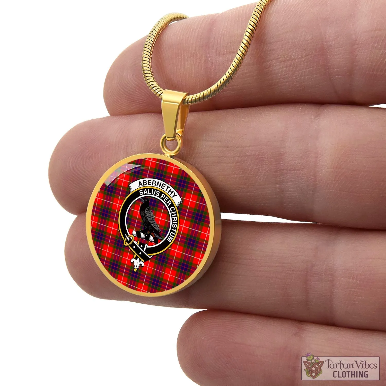 Abernethy Tartan Circle Necklace with Family Crest