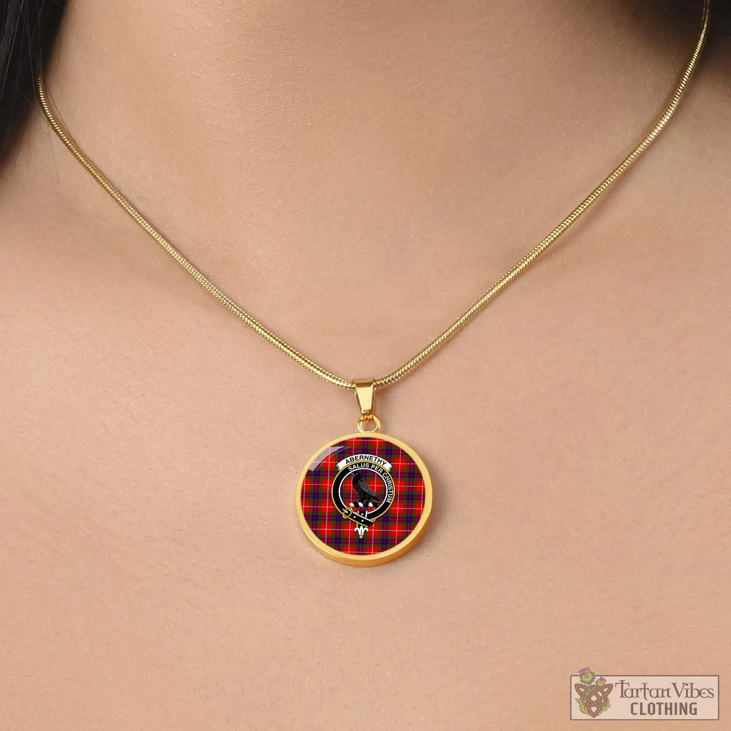 Abernethy Tartan Circle Necklace with Family Crest