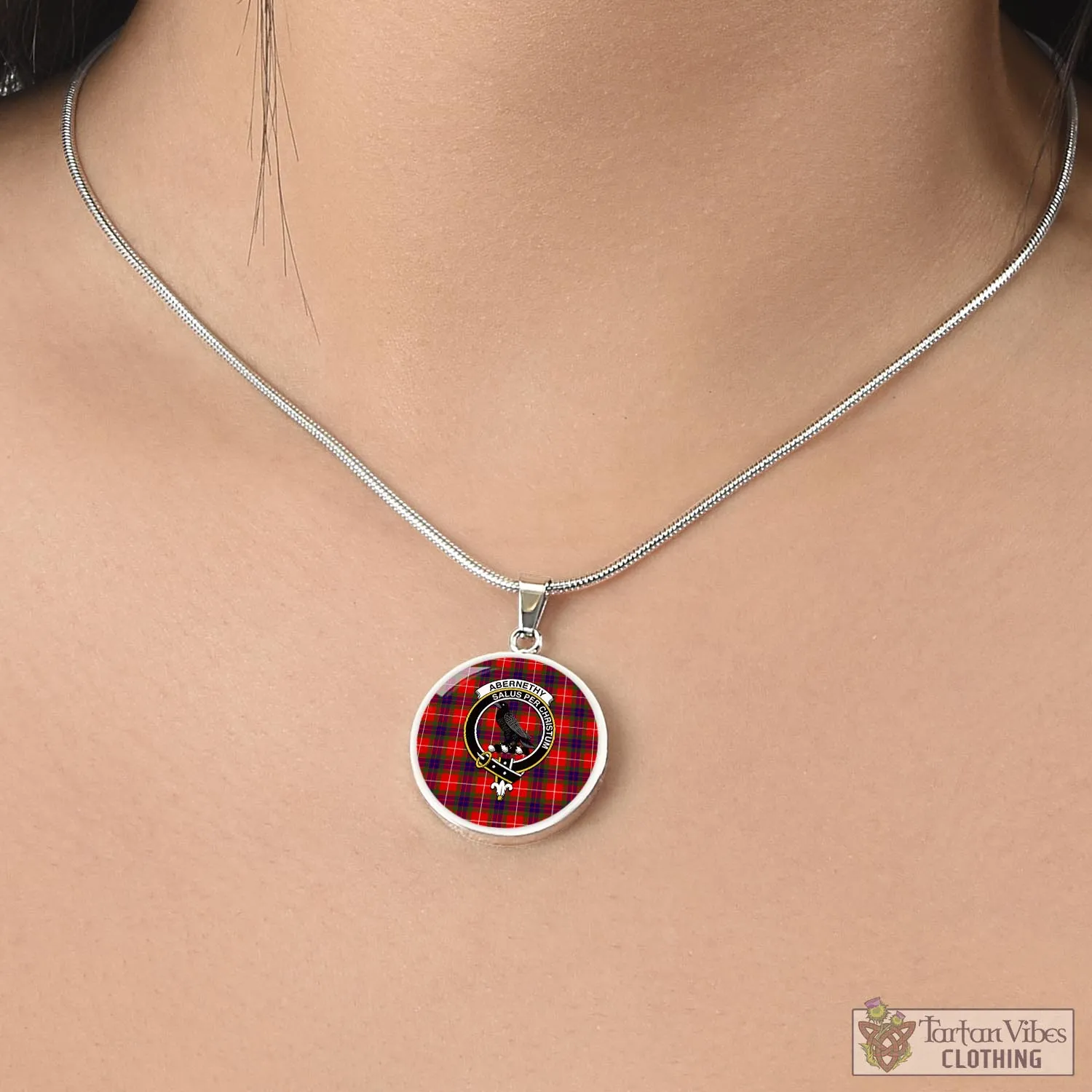 Abernethy Tartan Circle Necklace with Family Crest