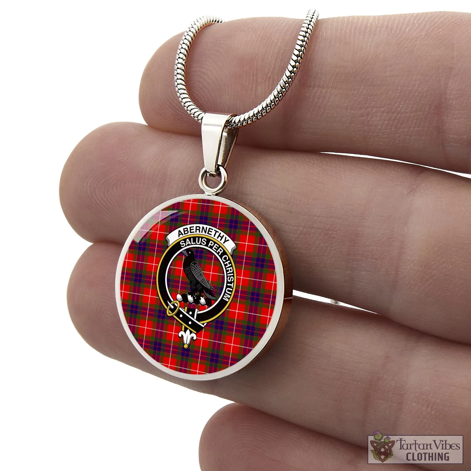 Abernethy Tartan Circle Necklace with Family Crest