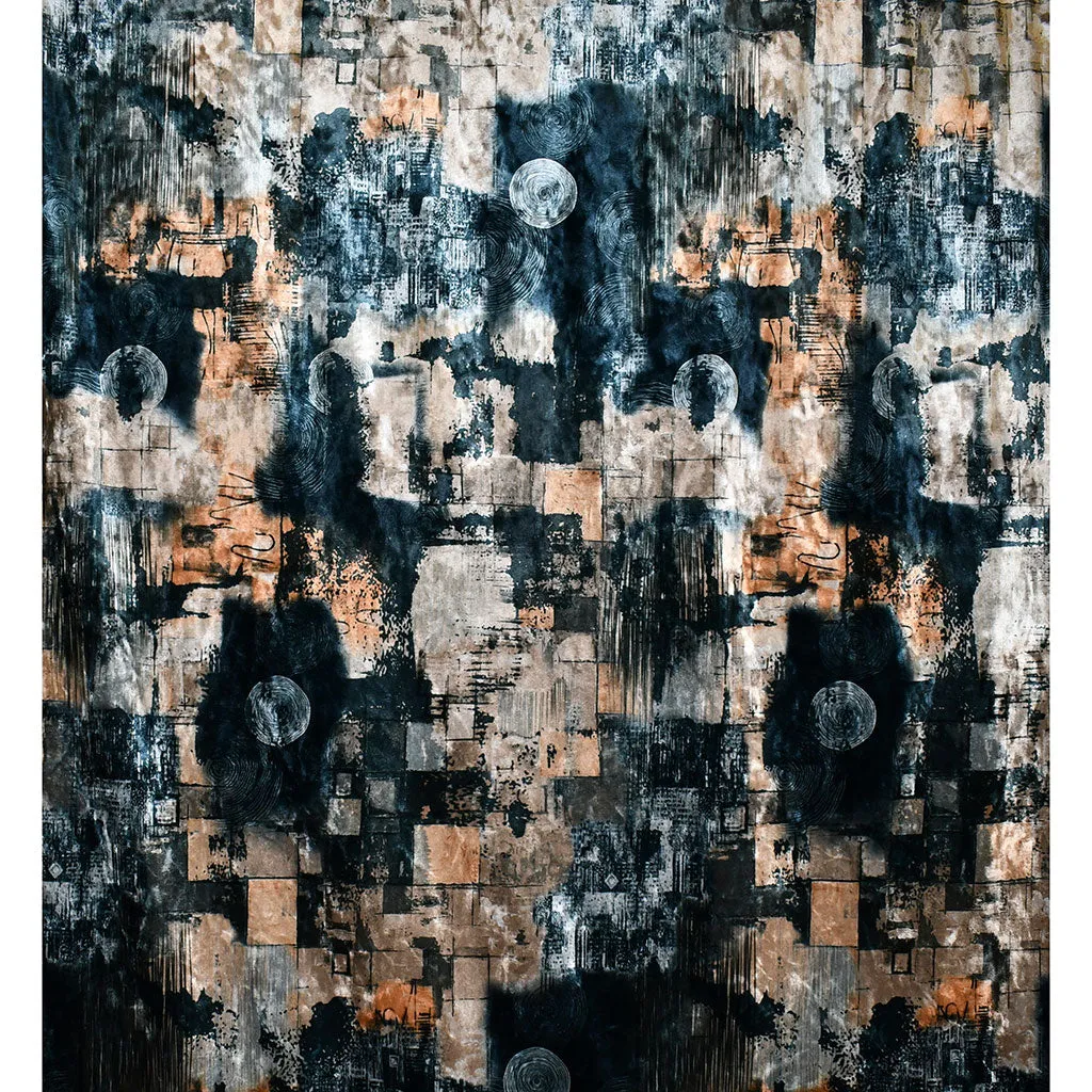 Abstract Art Stretch Crushed Velvet Charcoal/Amber