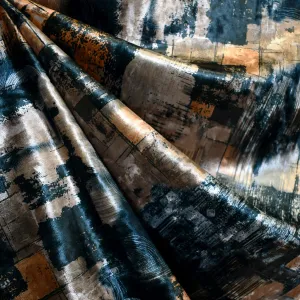 Abstract Art Stretch Crushed Velvet Charcoal/Amber