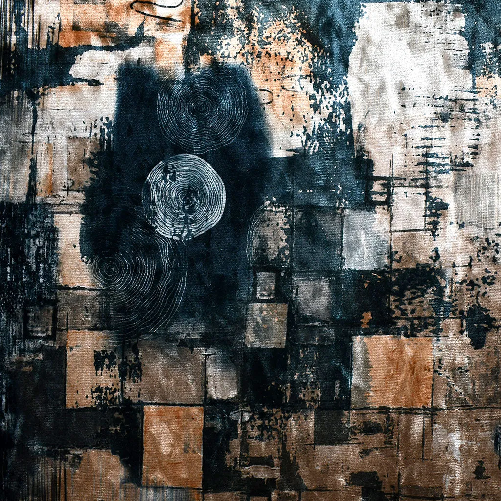 Abstract Art Stretch Crushed Velvet Charcoal/Amber