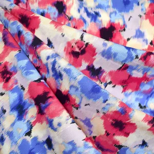 Abstract Brushstroke Floral Rayon Challis Pink/Periwinkle