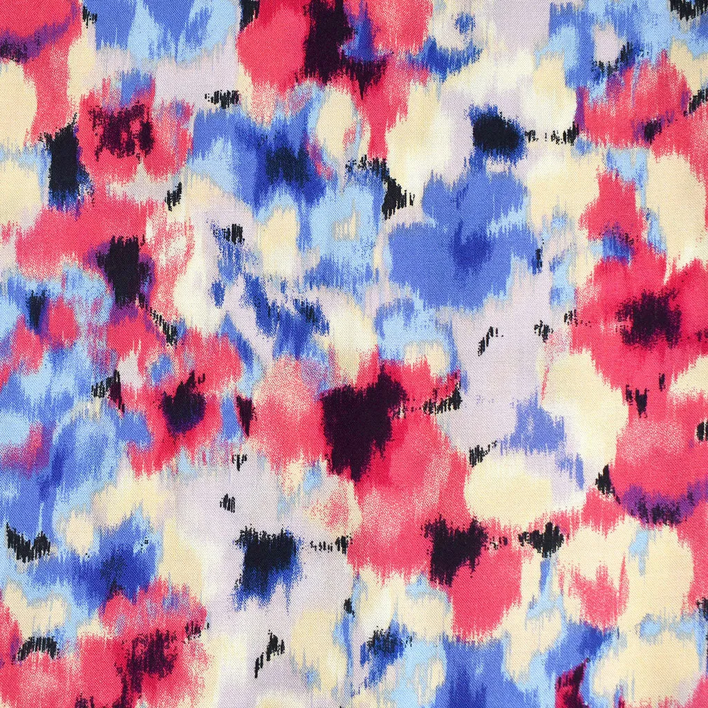 Abstract Brushstroke Floral Rayon Challis Pink/Periwinkle