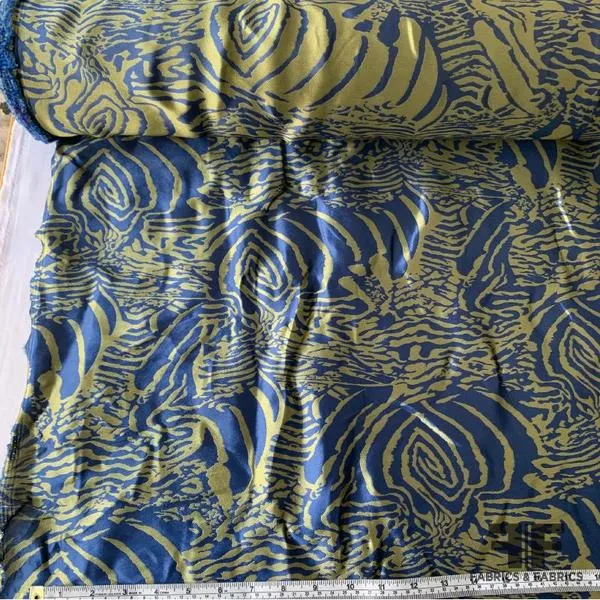 Abstract Ethnic Stretch Polyester Twill Woven - Blue/Yellow