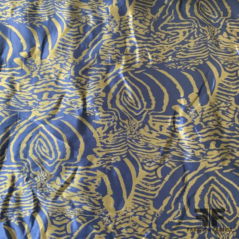 Abstract Ethnic Stretch Polyester Twill Woven - Blue/Yellow