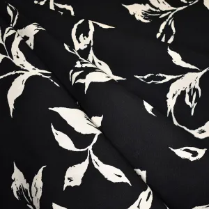 Abstract Vine Leaves Rayon Challis Black/Vanilla