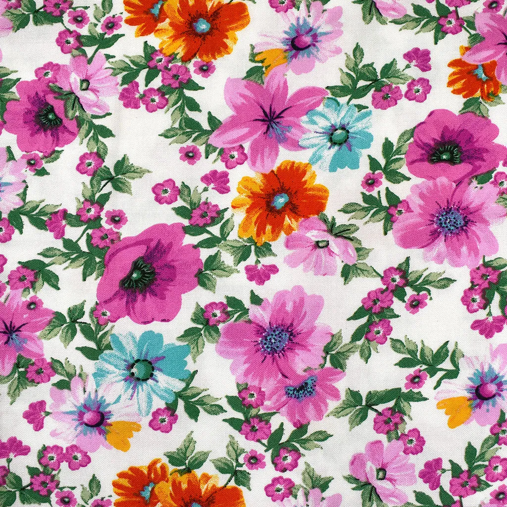 Abundant Garden Floral Rayon Challis White SY