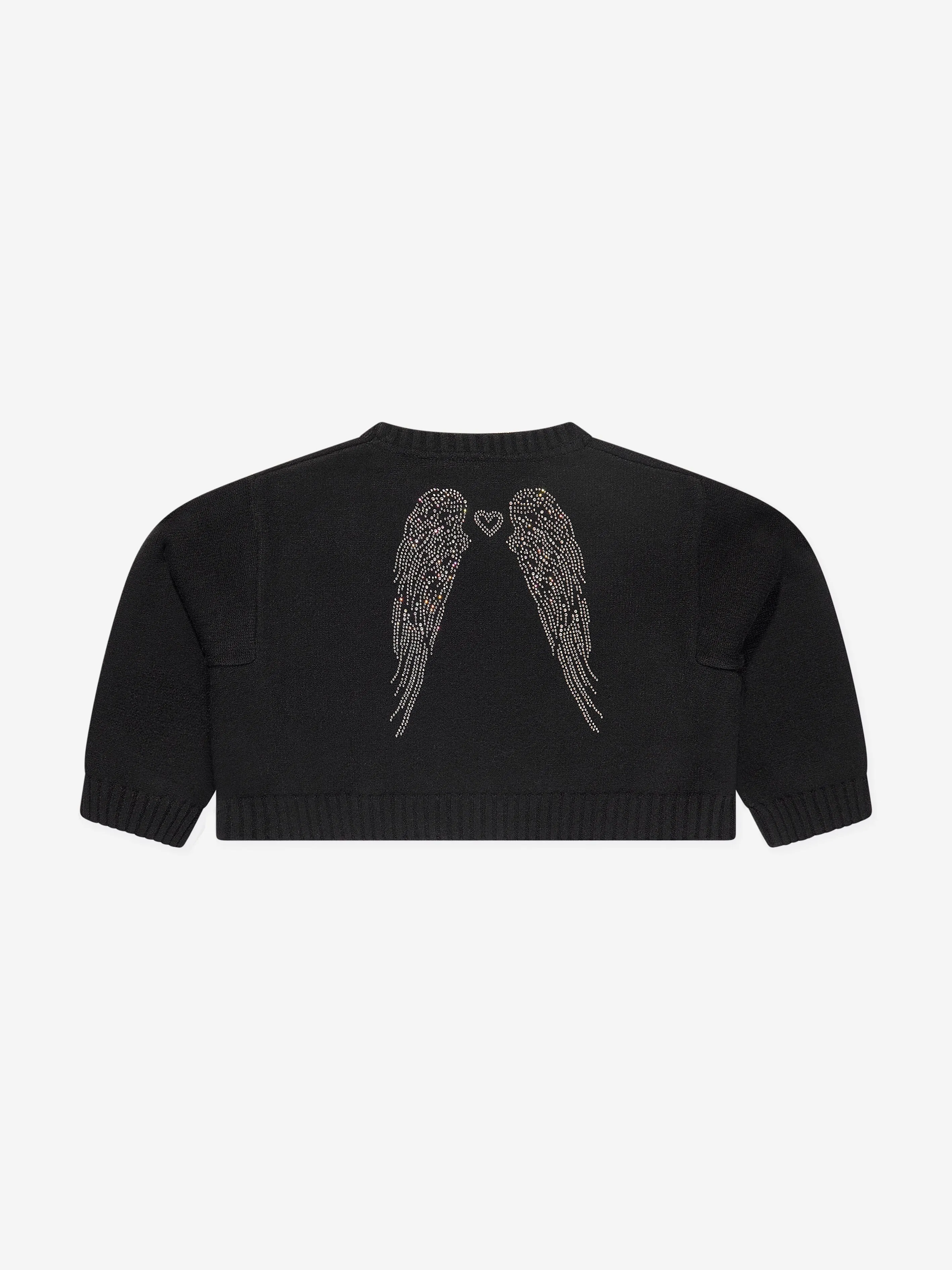 Angels Face Girls Roberta Cropped Zebra Jumper With Wings in Black