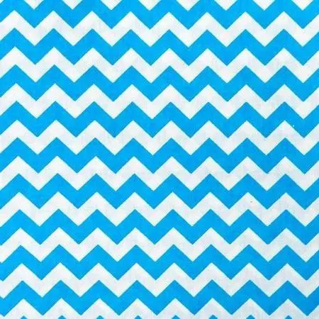 Aqua Blue White Half Inch Chevron Poly Cotton Fabric