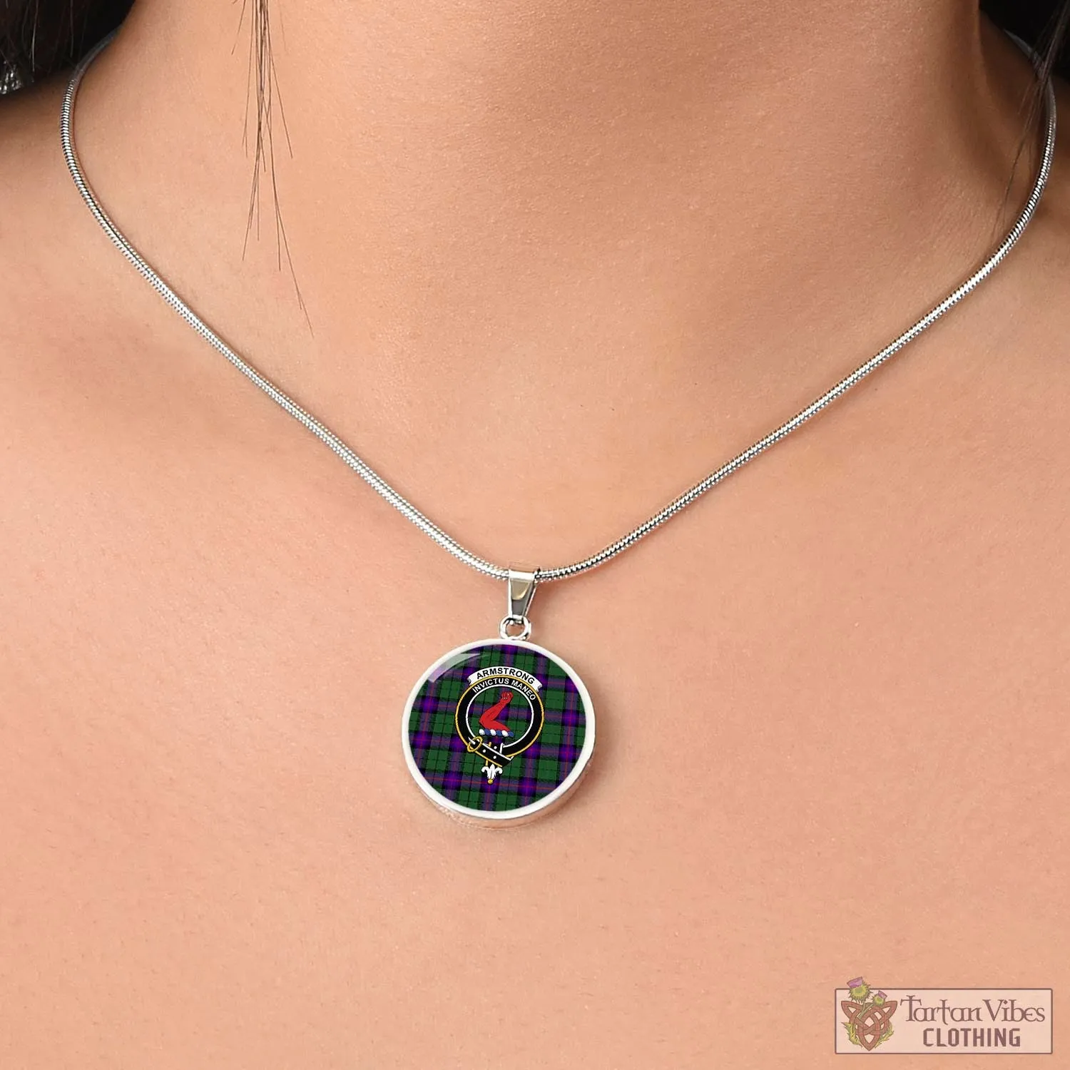 Armstrong Modern Tartan Circle Necklace with Family Crest