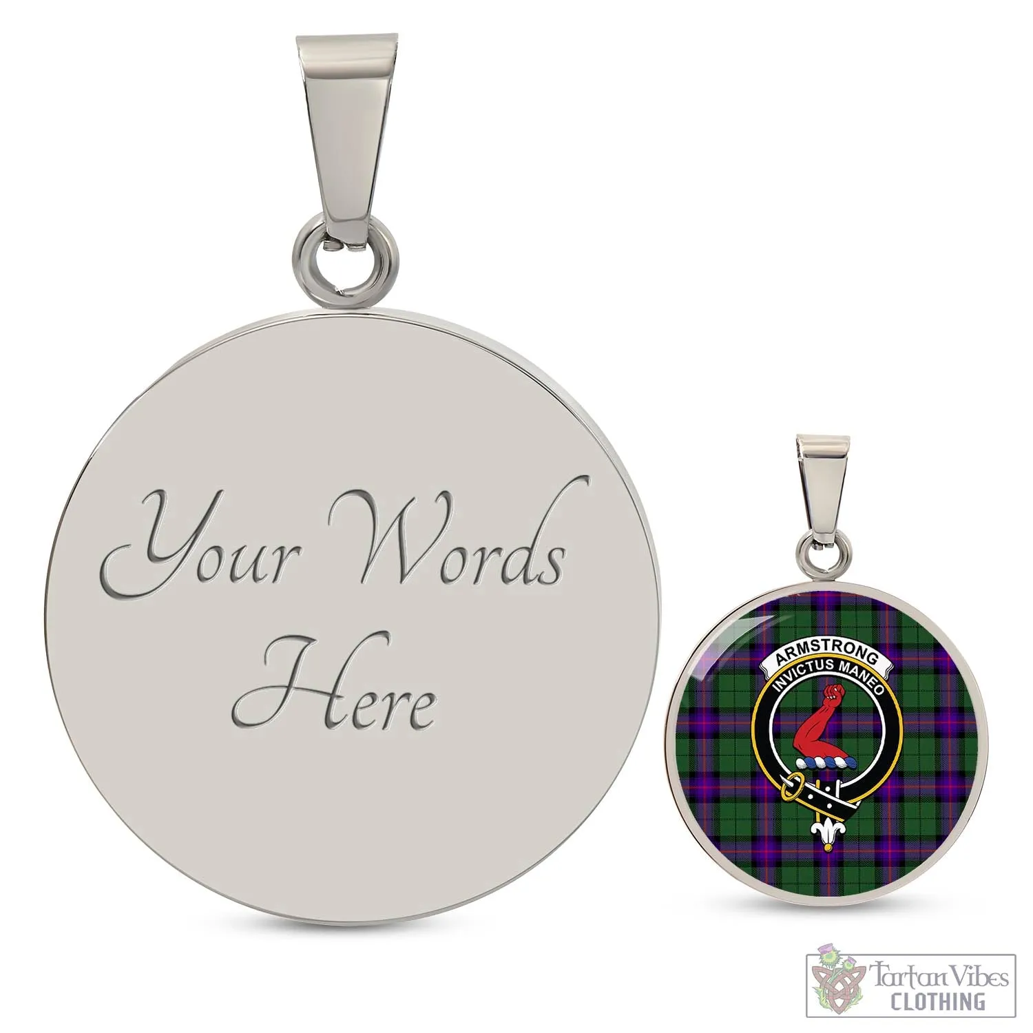 Armstrong Modern Tartan Circle Necklace with Family Crest