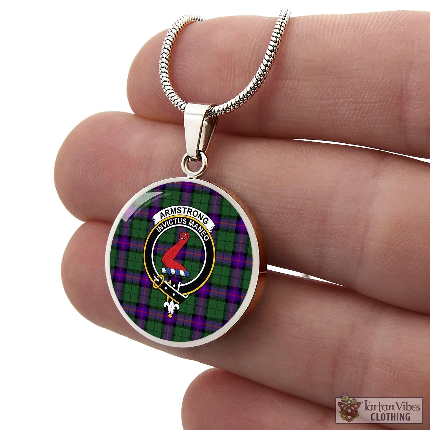 Armstrong Modern Tartan Circle Necklace with Family Crest