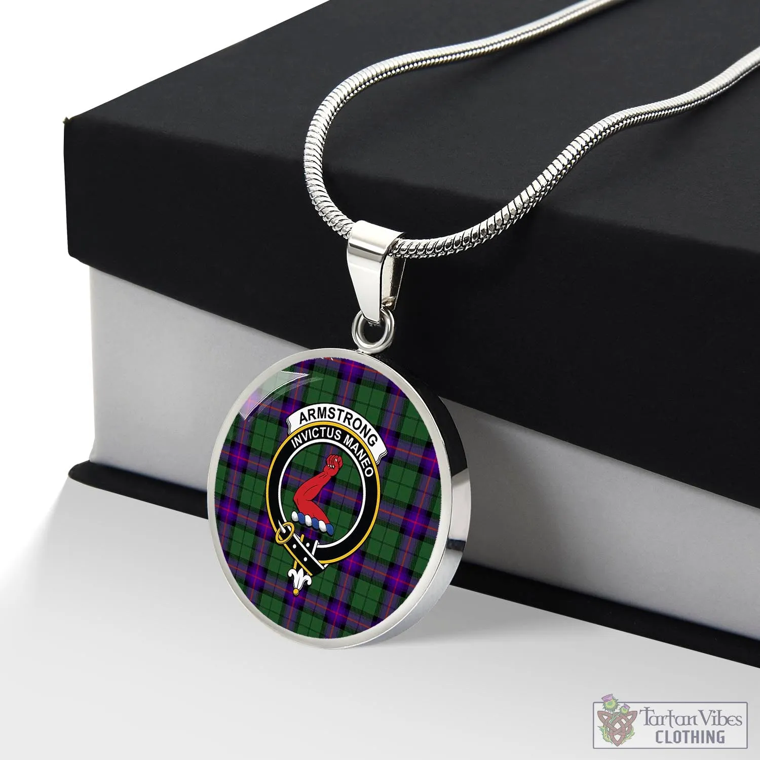 Armstrong Modern Tartan Circle Necklace with Family Crest