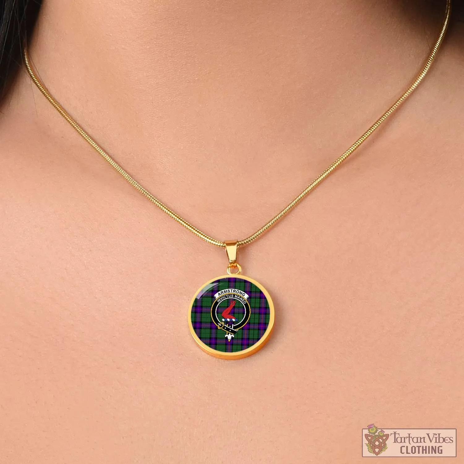 Armstrong Modern Tartan Circle Necklace with Family Crest