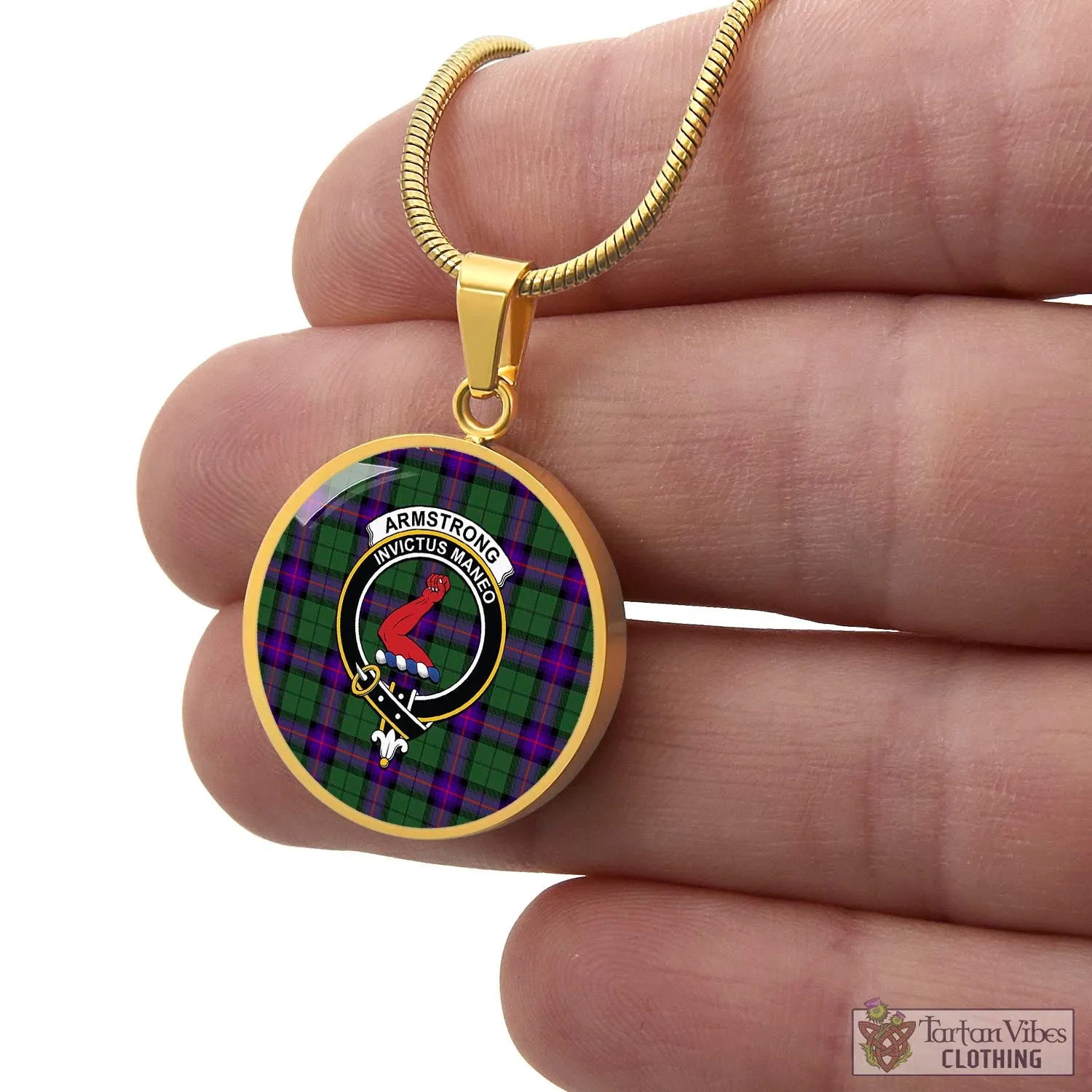 Armstrong Modern Tartan Circle Necklace with Family Crest