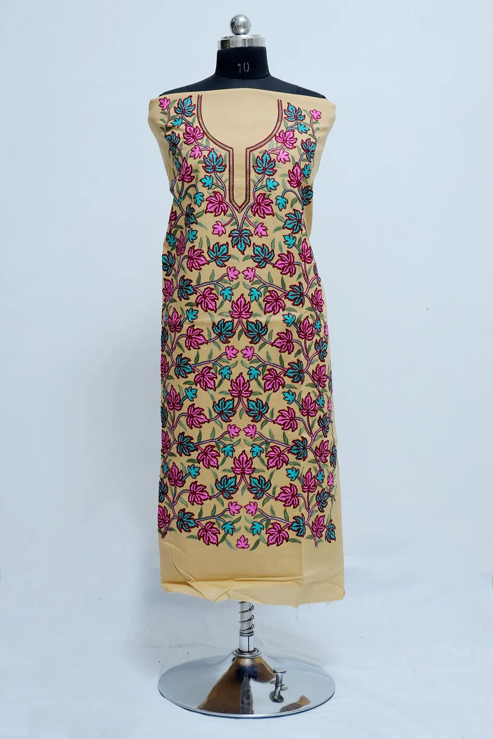 Beige Colour  Designer With Beautiful  Kashmiri Jaal  Embroidery Suit  With  Floral Motif Pattern .