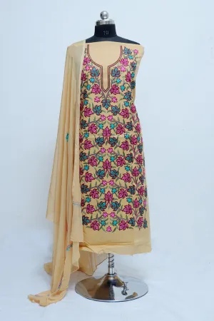 Beige Colour  Designer With Beautiful  Kashmiri Jaal  Embroidery Suit  With  Floral Motif Pattern .