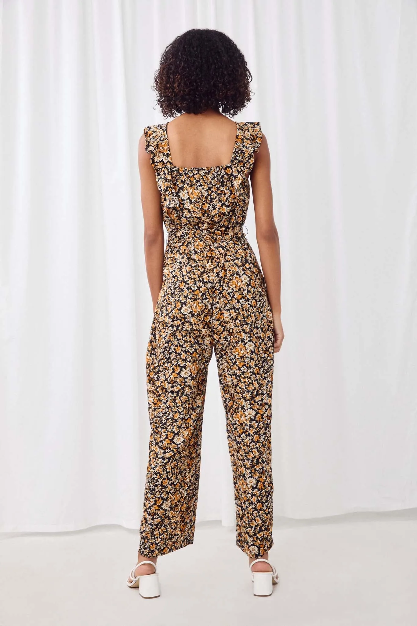 Belted Ruffle Shoulder Jumpsuit