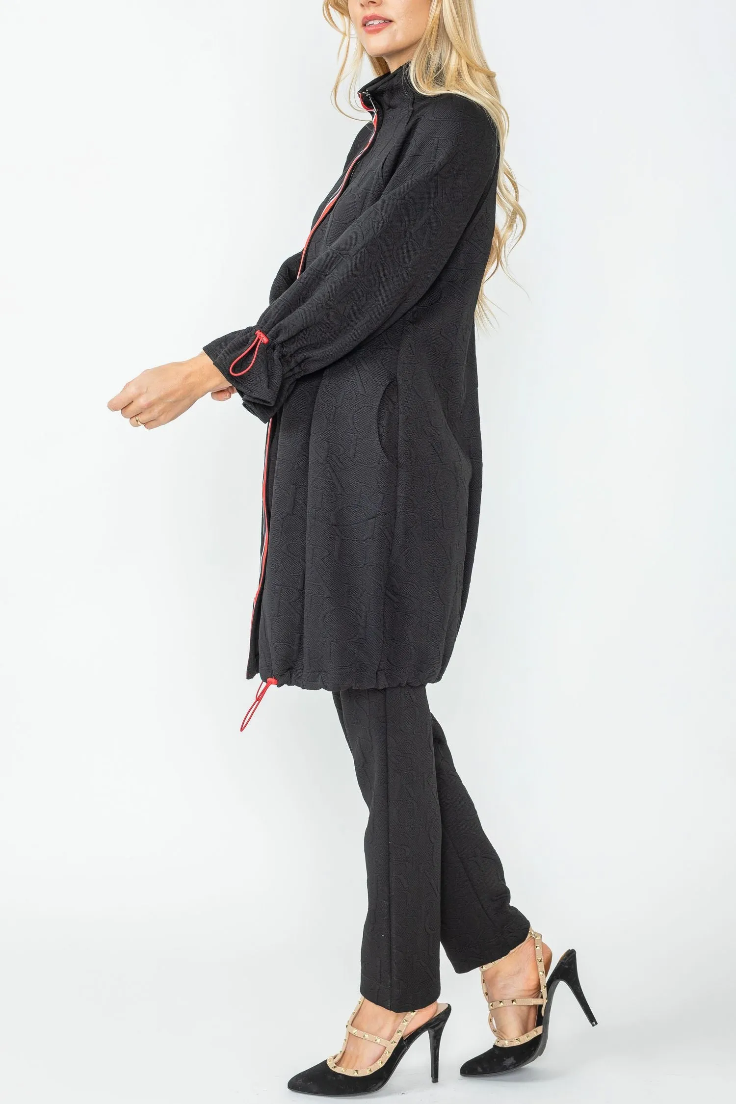 Black and Red High Stand Collar Balloon Long Jacket