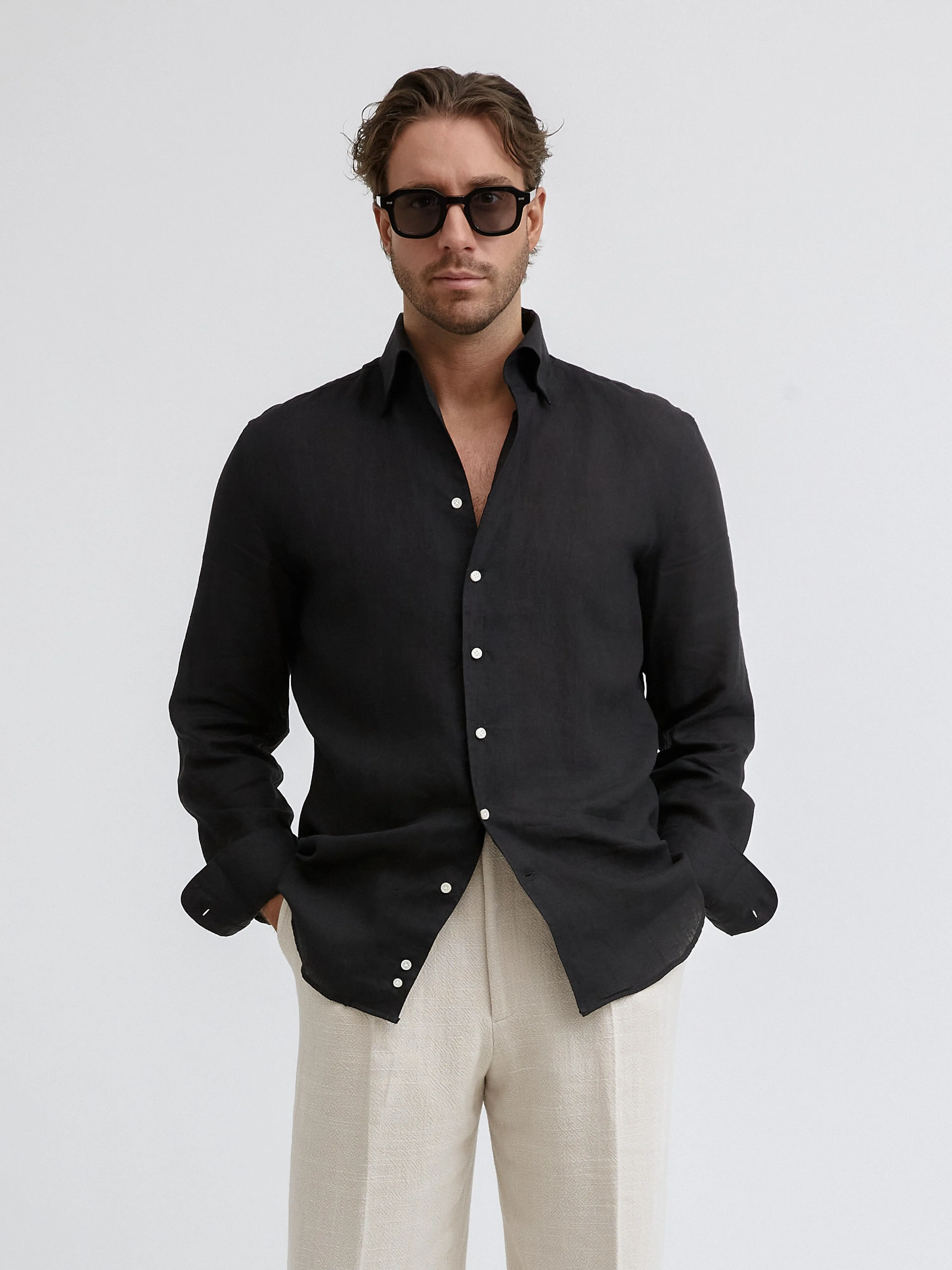 Black One Piece Linen Shirt