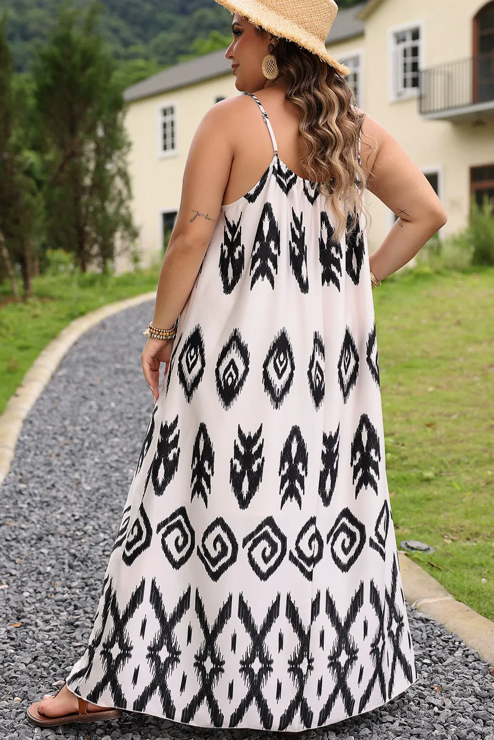 Black Plus Size Western Print Halter Maxi Dress