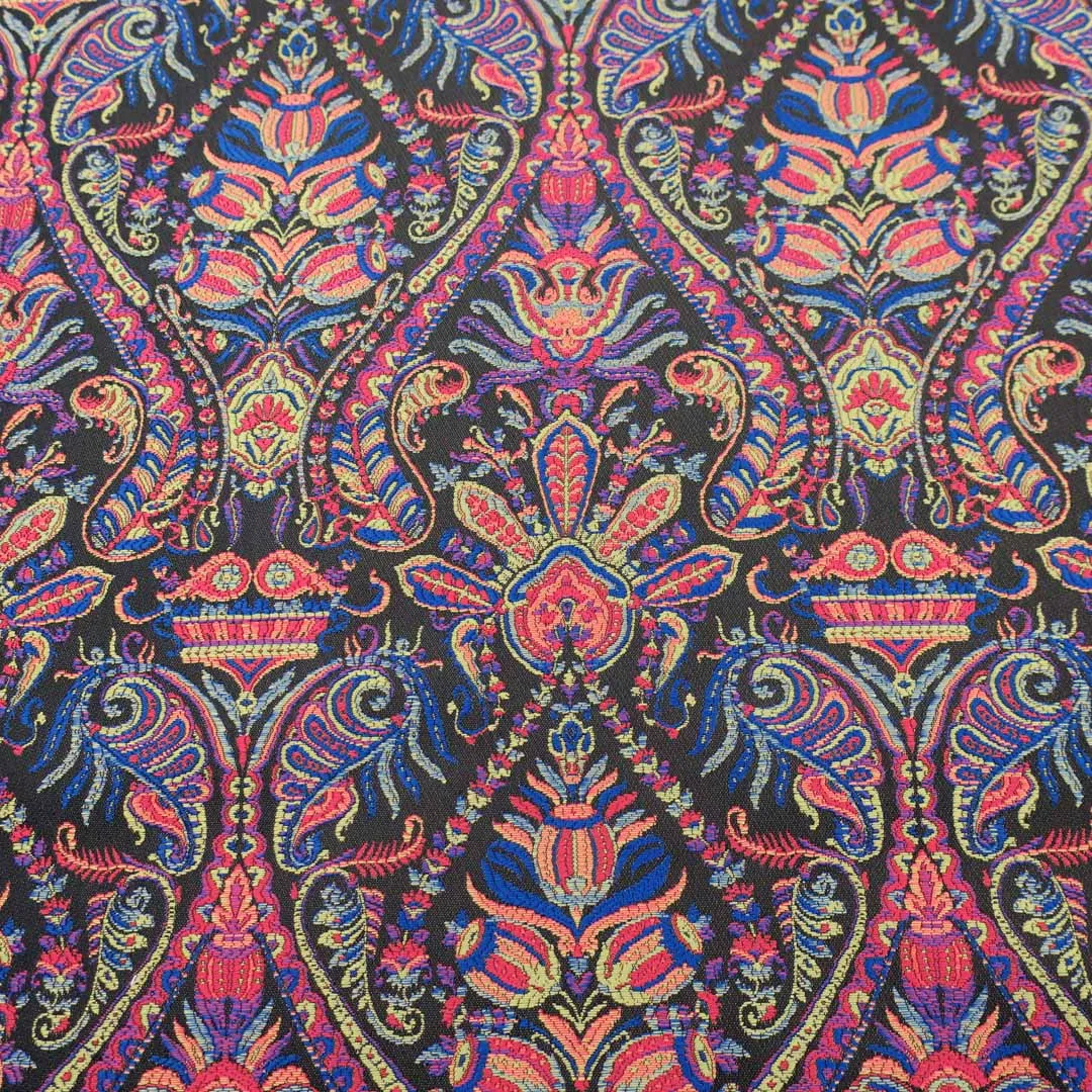 Blue and Fuchsia Jacquard Textured Multicolor Brocade Fabric