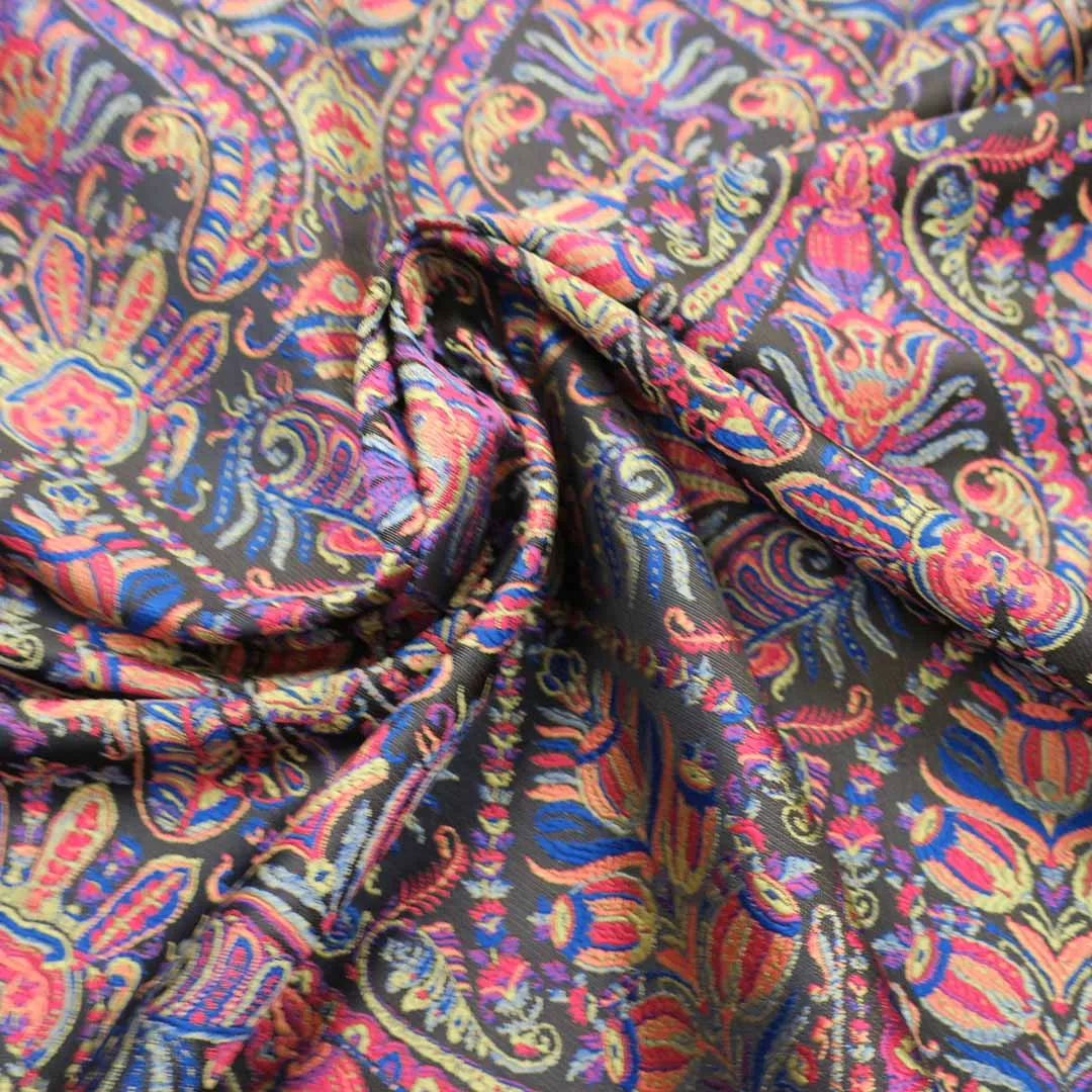 Blue and Fuchsia Jacquard Textured Multicolor Brocade Fabric