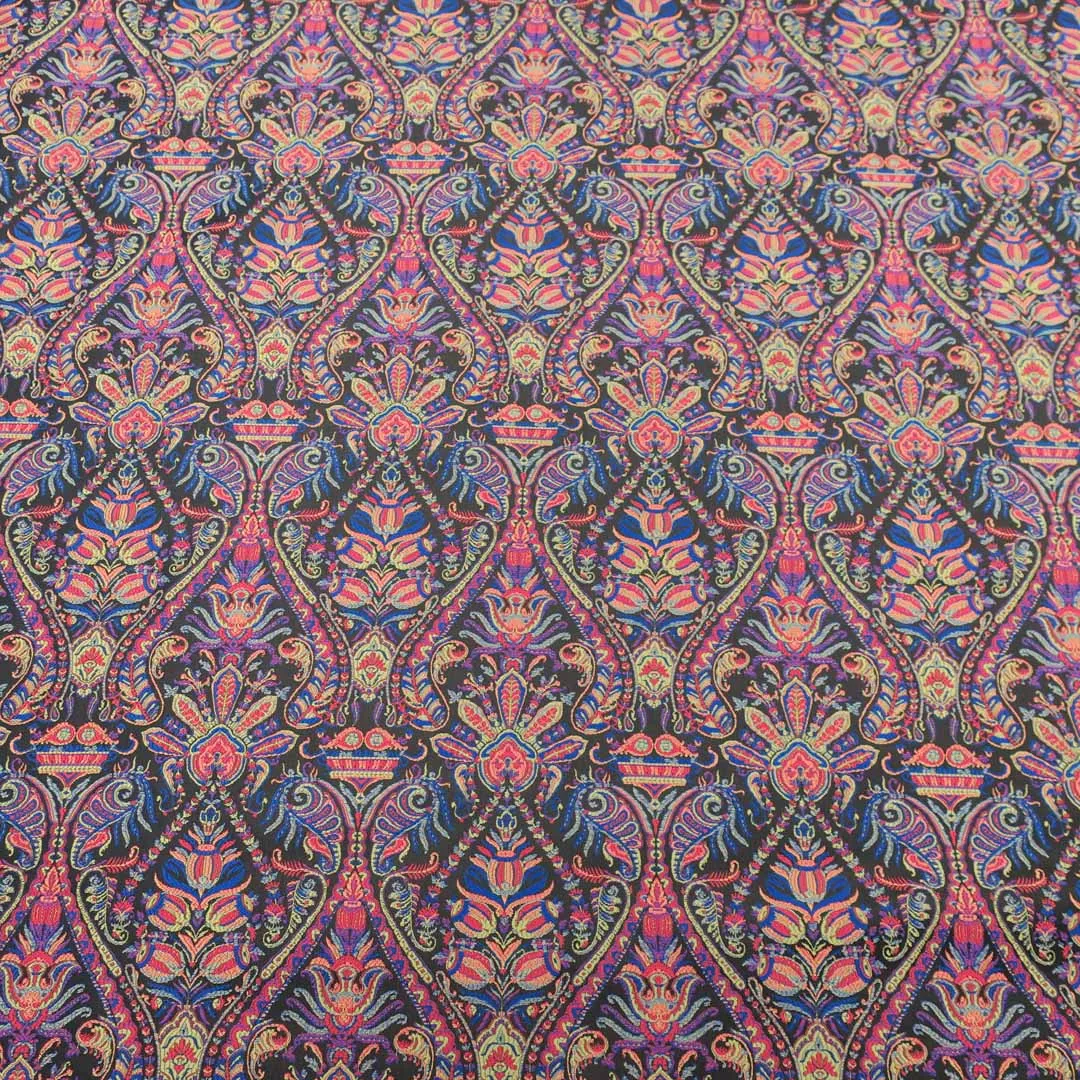 Blue and Fuchsia Jacquard Textured Multicolor Brocade Fabric