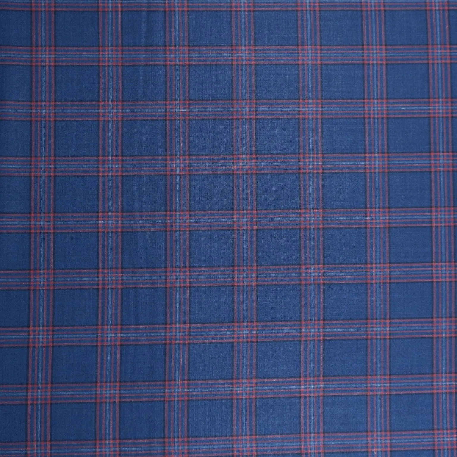 Blue and Red Tartan Ariston Wool, Silk and Linen Blend Fabric