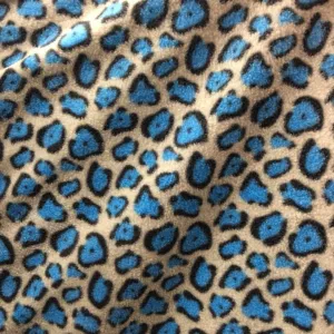 Blue | Black | Cream Leopard Print Fleece Fabric